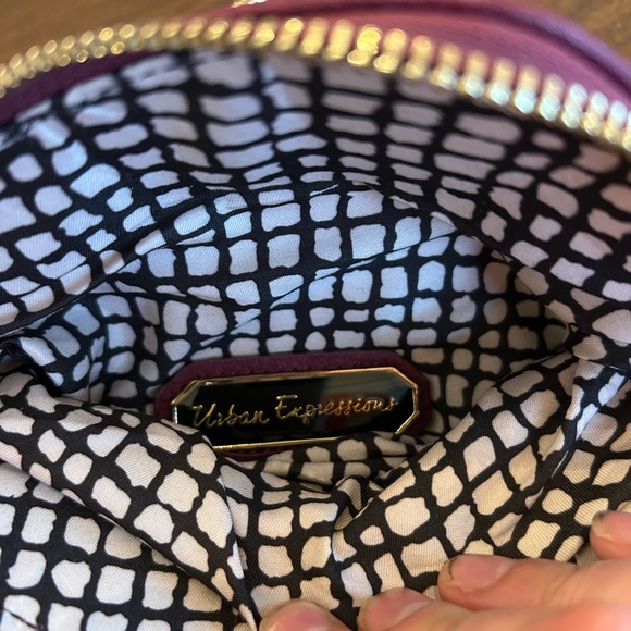 Burgundy Urban Expression Crossbody Vegan leather clutch purse gold detail. - Picture 3 of 10